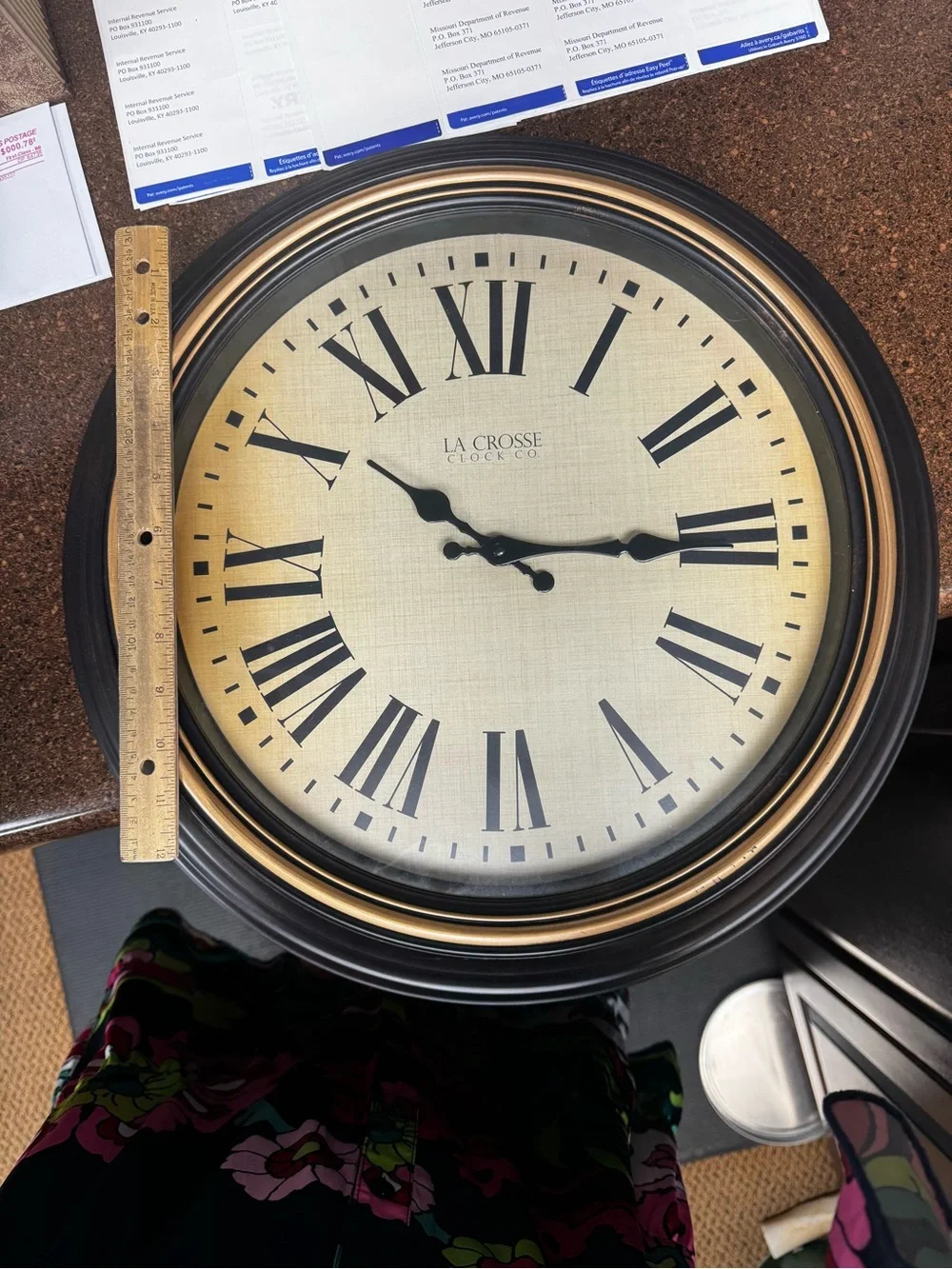 La Crosse Black and Gold Roman Numeral Wall Clock